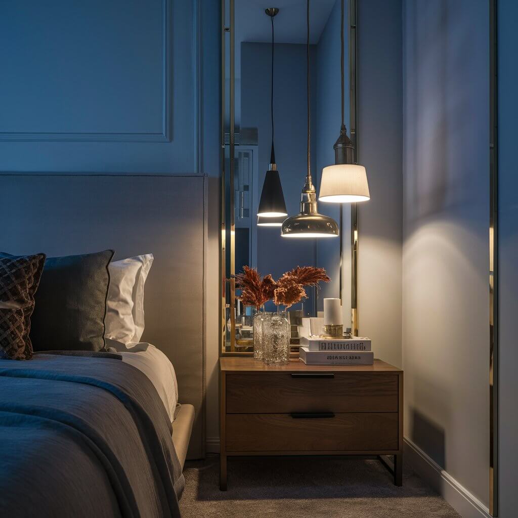 Stylish pendant lights illuminating a cozy bedroom, showcasing modern decor ideas. These elegant light fixtures add a warm ambiance and a touch of sophistication, perfect for enhancing bedroom aesthetics. Discover how to incorporate pendant lights into your bedroom decor for a chic and inviting atmosphere.