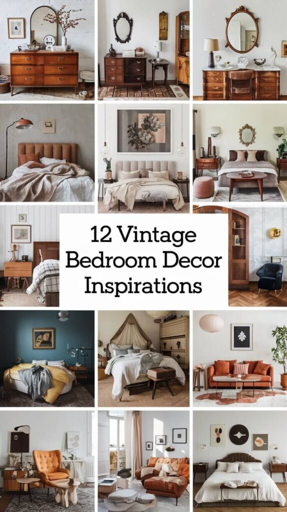 Explore stunning Vintage Bedroom Decor Inspirations featuring elegant antique furniture, floral patterns, rustic wooden accents, and soft pastel colors. This image showcases a beautifully curated vintage bedroom that blends timeless charm with modern comfort, perfect for those seeking inspiration for their own vintage-themed space.