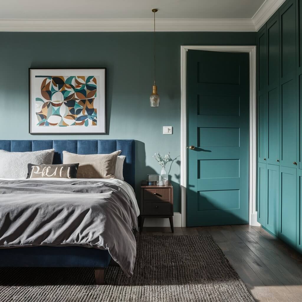 Stylish bedroom featuring Shaker style doors, showcasing a blend of traditional and modern design. The doors are characterized by their clean lines and classic paneling, providing a timeless look that enhances the overall decor. Ideal for those seeking elegant and functional bedroom door ideas, these Shaker doors complement a variety of interior styles, from contemporary to rustic.