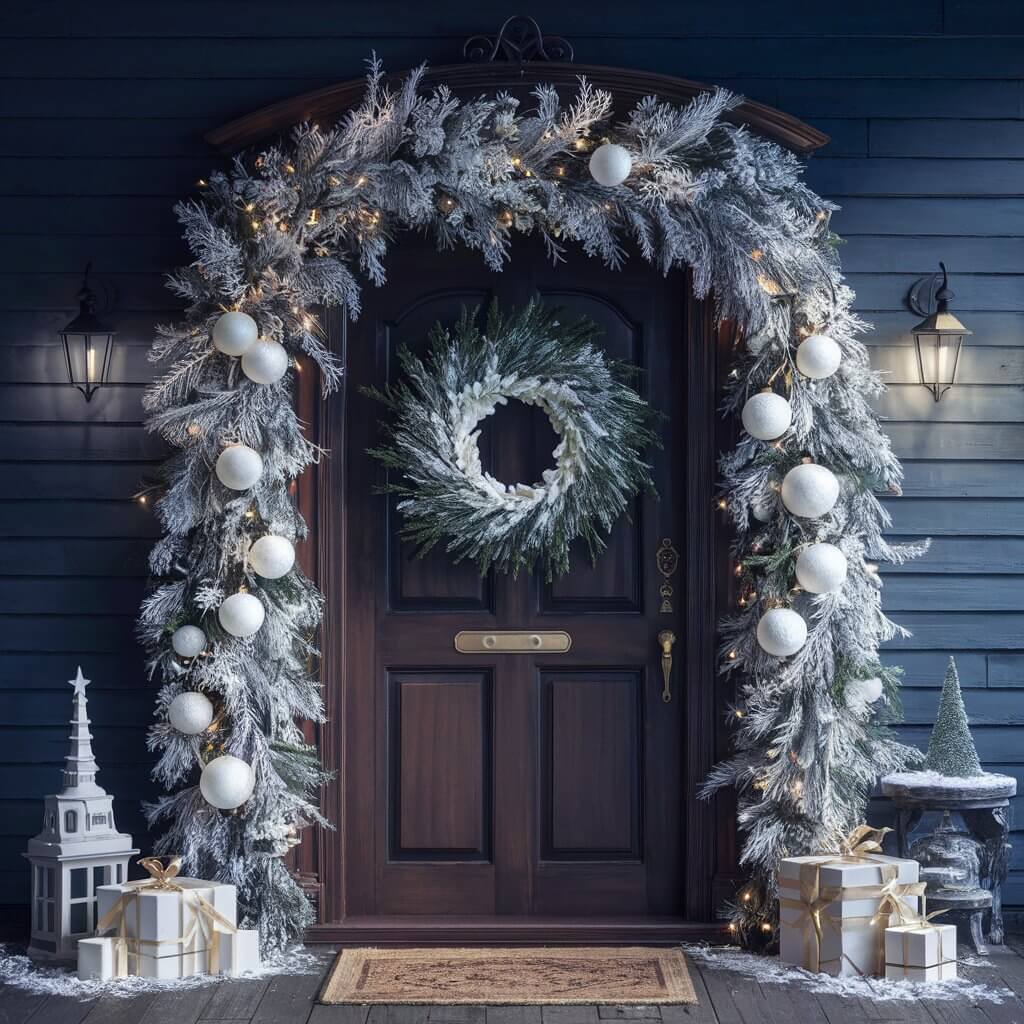 Elegant white Christmas decorations ideas featuring beautiful white garland accents, creating a festive and cozy holiday atmosphere. This stunning decor style combines soft white hues with intricate garland details, perfect for adding a touch of winter charm to your home. Ideal for a minimalist or classic Christmas theme, this white garland creates a serene and festive look, enhancing your holiday season with sophistication and warmth.