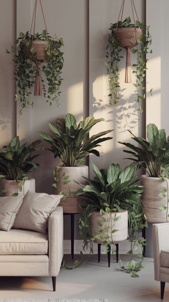 Arrowhead Plant in Living Room Garden - Perfect for Low-Light Spaces and Air Purification. This easy-to-care-for plant features arrow-shaped leaves, making it an ideal addition to your indoor garden. Whether displayed in hanging baskets or pots, its trailing vines or bushy shape adds natural beauty to your living room decor. Not only does it enhance the aesthetic of your space, but Arrowhead plants are also known for their air-purifying properties, helping to create a healthier, toxin-free environment. A great choice for living room garden ideas that combine style and wellness.