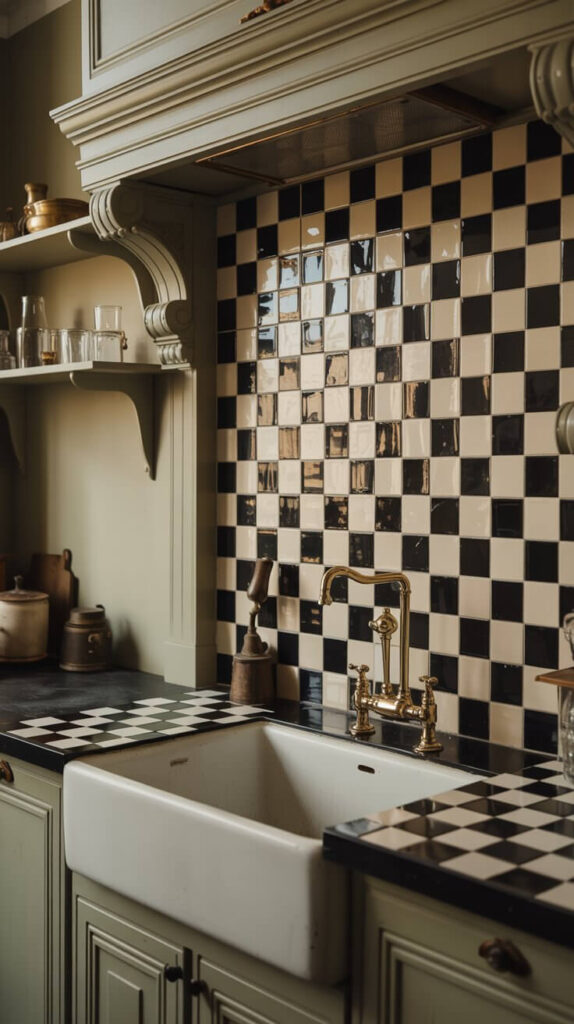 Black and White Victorian Checkerboard (But On the Wall!)