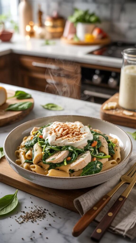 Creamy Chicken and Spinach Pasta (Without the Guilt)