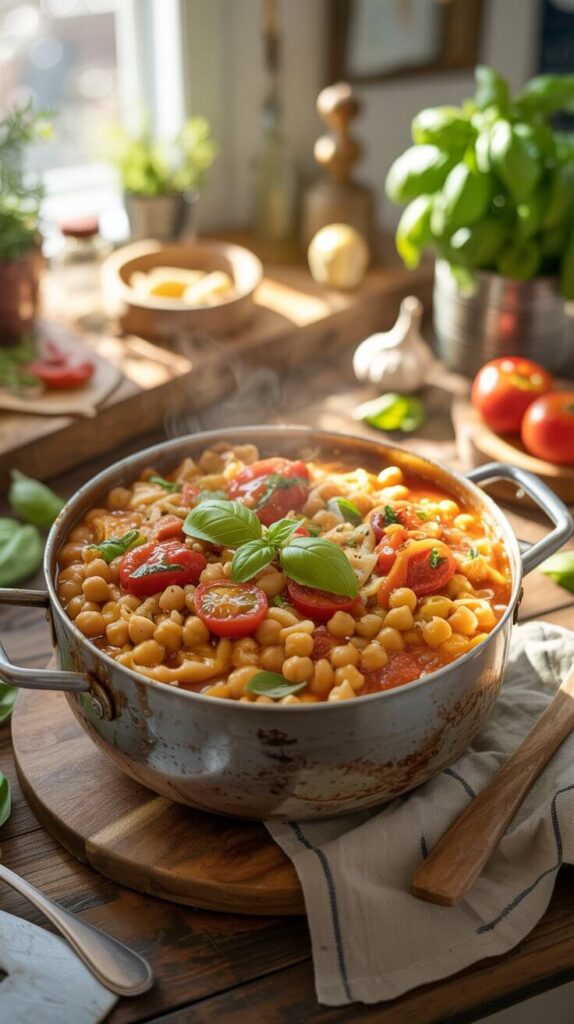 One-Pot Tomato Basil Chickpea Pasta