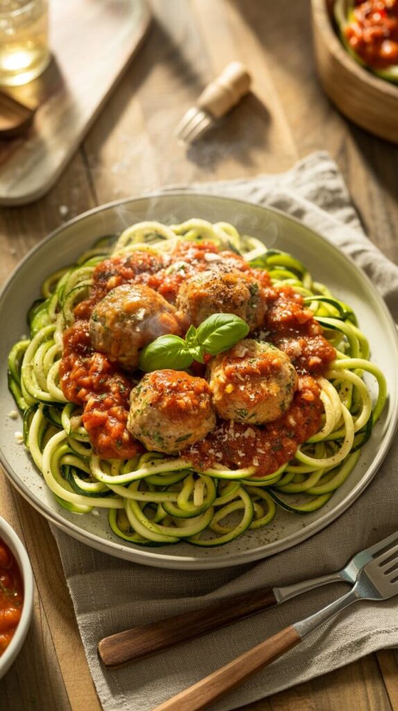 Zucchini Noodle Spaghetti with Turkey Meatballs