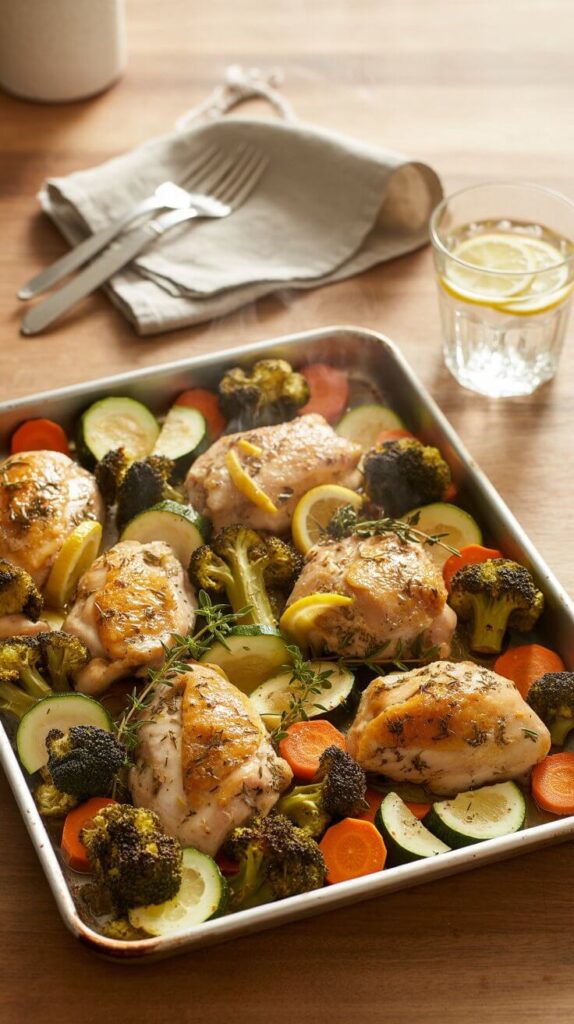 🥗 1. One-Pan Baked Lemon Herb Chicken & Veggies
