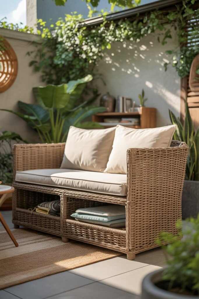 Rattan Storage Bench with Cushion (Sneaky Genius)